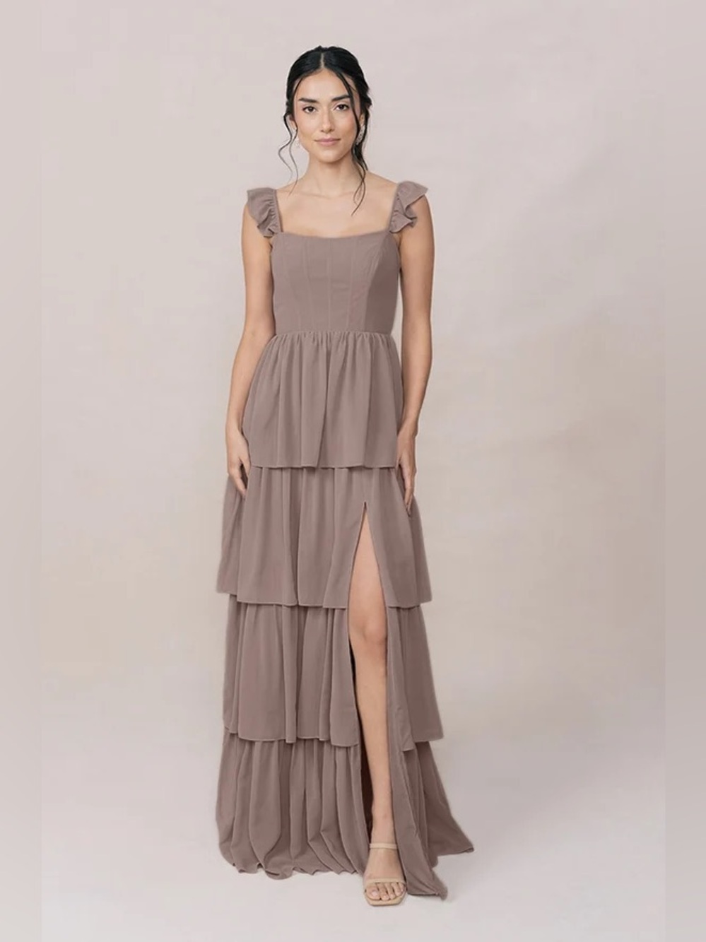 Revelry Poppy Chiffon Dress in Latte